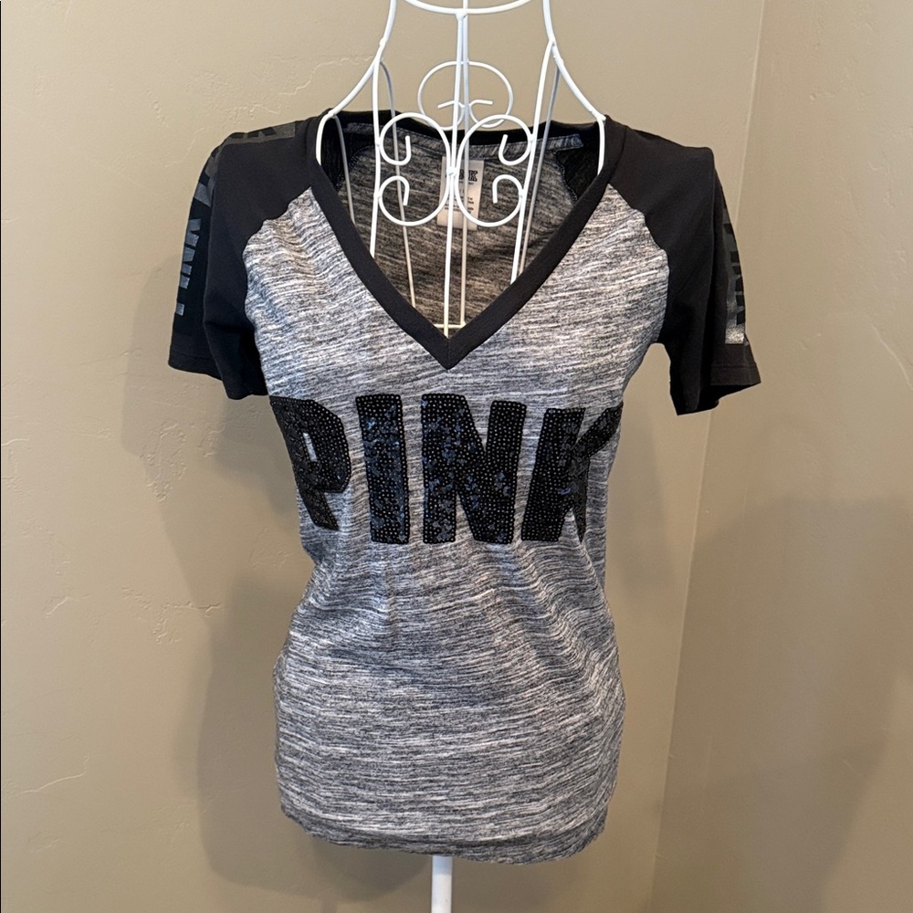 Victoria's Secret Black and Gray V-Neck Tee